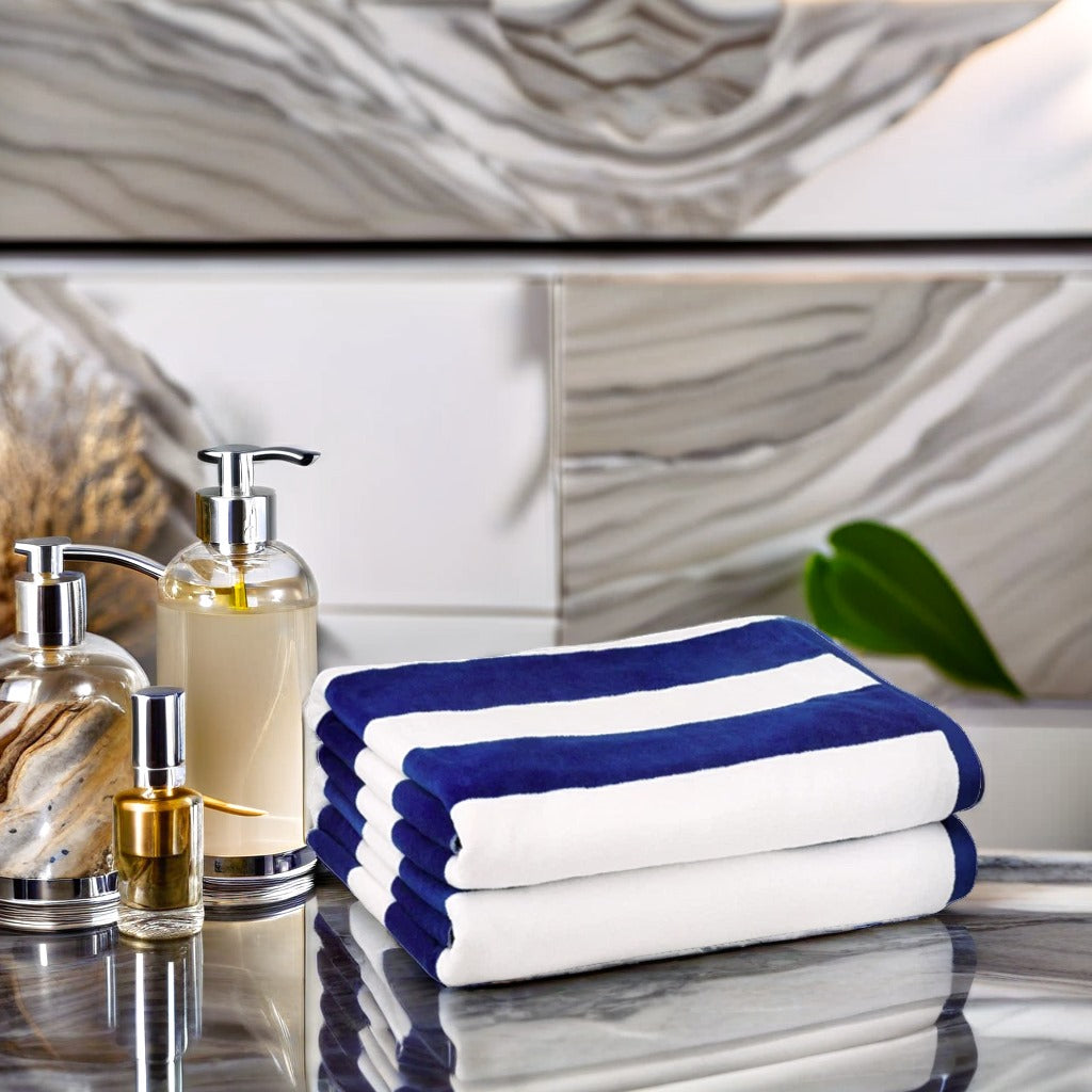 Cotton Beach Towel – Royal Blue & White Stripes | Soft, Absorbent, Quick-Drying, Lightweight Towel for Beach, Pool & Travel | 36" x 72