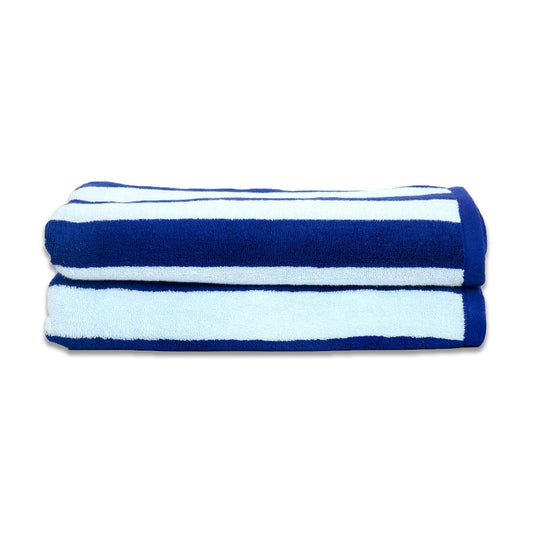 Cotton Beach Towel – Royal Blue & White Stripes | Soft, Absorbent, Quick-Drying, Lightweight Towel for Beach, Pool & Travel | 36" x 72