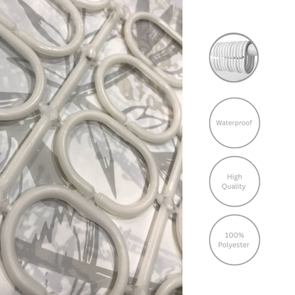 Marble Print Shower Curtain, 180 x 180 cm, Waterproof Fabric with Metal Grommets 12 Pack Plastic Hooks