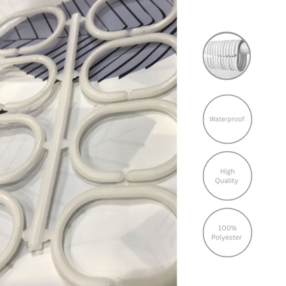Waterproof Shower Curtain, 100% Polyester with Metal Grommets, High Quality, White 180x180cm With 12 pcs ring